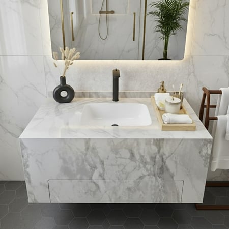 مغسلة بورسلان ادراج رمادي ومرايا مضيئة 3 الوان