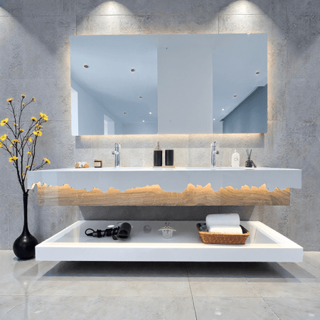 مغسله فخمه باضاءة ابيض وخشبي مقاس 150 3038-WB