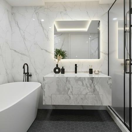 مغسلة بورسلان ادراج رمادي ومرايا مضيئة 3 الوان