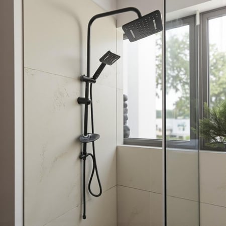 مسطرة دش مربع اسود مع سماعة لون اسود فخم