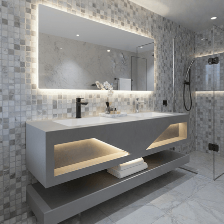 مغسلة رمادي حوضين باضائة 150سم