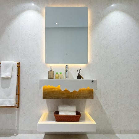 مغسله فخمه باضاءة ابيض وخشبي مقاس 60 سم 3035-WB