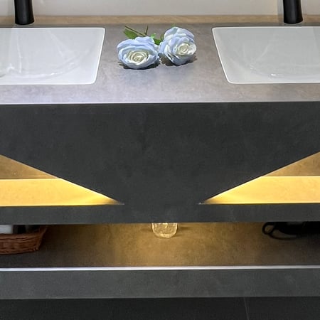 مغسلة رمادي حوضين باضائة 150سم