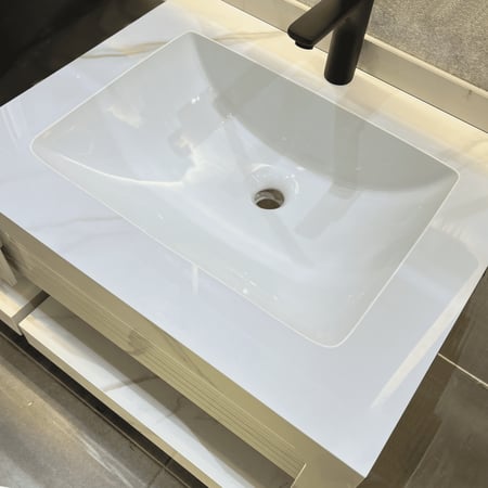 مغسلة بورسلان 60 سم ابيض بعروق رمادي بورسلان مع اضاءة داخلية