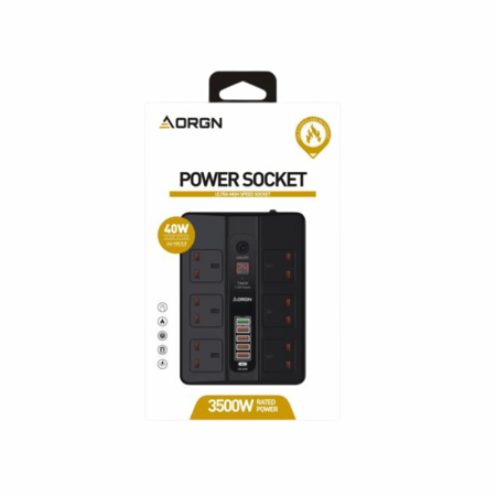 AORGN - التوصيلة الذكية 6 منافذ +5 منافذ usb + منفذ PDسريع - طول السلك 3 متر - اسود - AG-0011 ماركة AORGN
