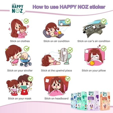 happy noz  ملصقات للأطفال 100% عضوي(زيت القرنقل يحتوي على مضادات للأكسده والسموم’’والبصل الأزرق المضاد للبكتريا’