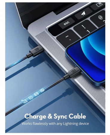 كيبل PD ايفون 3متر - ربل - اسود - موديل PC-1034 ماركة RAVPOWER