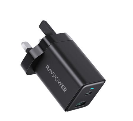 شاحن جداري منفذ usb + منفذ pd بقوة 45 واط - اسود - م / PC-171 ماركة RAVPOWER