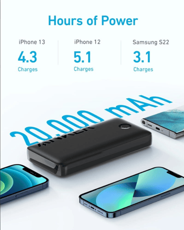 باور بانك 20,000 ملي امبير بقوة 15 واط - اسود - موديل A1288 ماركة ANKER