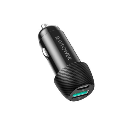شاحن سيارة 49 واط + كيبل PD ايفون - اسود - موديل CB1016 ماركة RAVPOWER