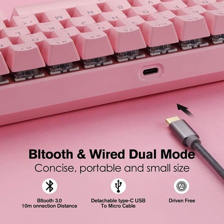 Gaming Keyboard CK62-pink wireless and wired red switches حروف عربية