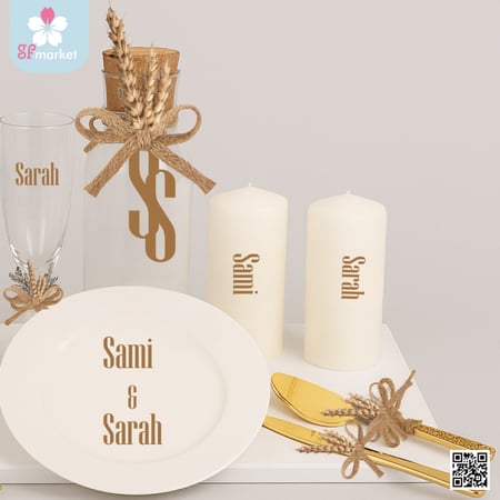 طقم كاسات الخطوبة مع التصميم والطباعة على حسب الطلب CS014