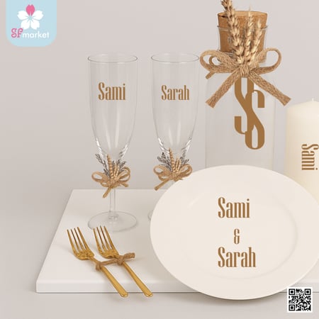 طقم كاسات الخطوبة مع التصميم والطباعة على حسب الطلب CS014