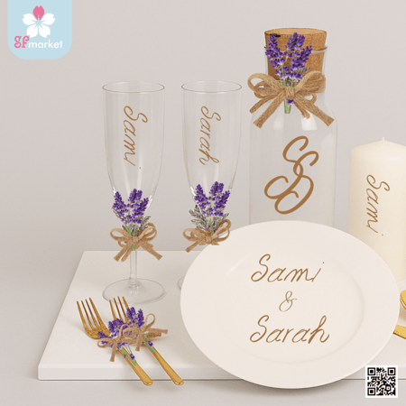 طقم كاسات الخطوبة مع التصميم والطباعة على حسب الطلب CS019