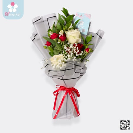 باقة ورد طبيعي احمر أبيض NF042