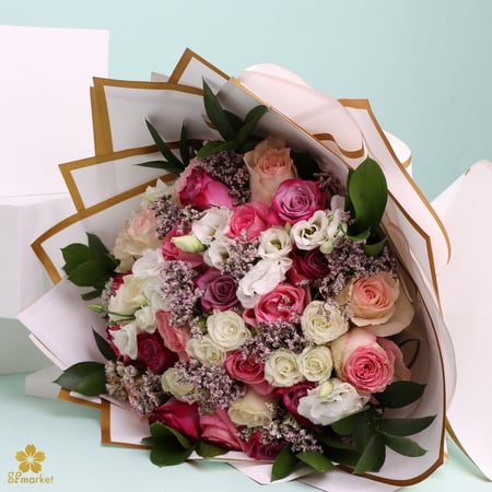 باقة ورد طبيعي روز مع التغليف NF006