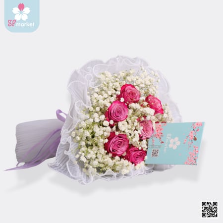 باقة ورد طبيعي تغليف تول NF075