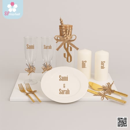 طقم كاسات الخطوبة مع التصميم والطباعة على حسب الطلب CS014