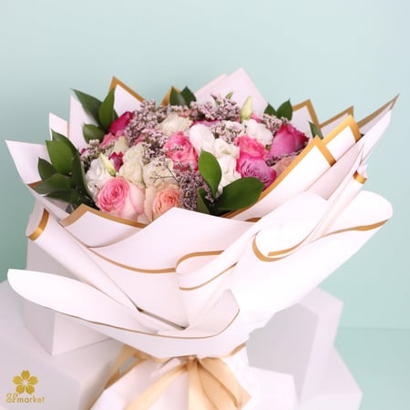 باقة ورد طبيعي روز مع التغليف NF006