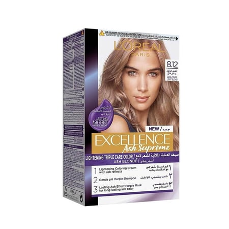 لوريال باريس إكسلانس آش سوبريم صبغة شعر العناية الثلاثية - أشقر لؤلؤي رمادي فاتح 8.12