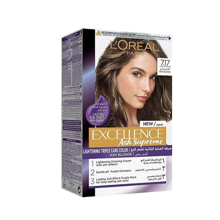 لوريال باريس إكسلانس آش سوبريم صبغة شعر العناية الثلاثية - أشقر رمادي 7.17