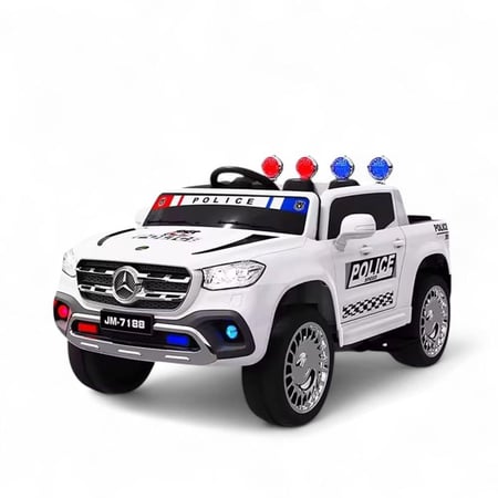 سيارة أطفال مرسيدس باللون الأبيض من سكوتري - تصميم شرطة للأطفال