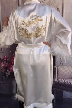 روب عروس أبيض-ريش