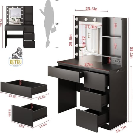 تسوق الآن أحدث مجموعة من اثاث غرف النوم الرائعة تسريحة بلون أسود