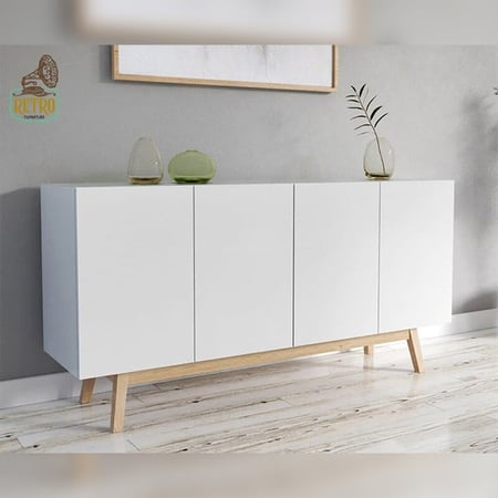 بوفيه عصري أنيق يتميز بلون الأبيض- ريترو فورنيتشر-