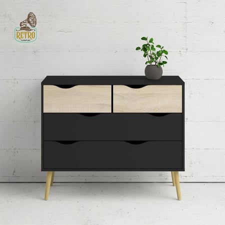 وحدة أدراج مودرن 100سم  - أسود/خشبي