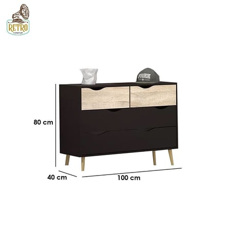 وحدة أدراج مودرن 100سم  - أسود/خشبي