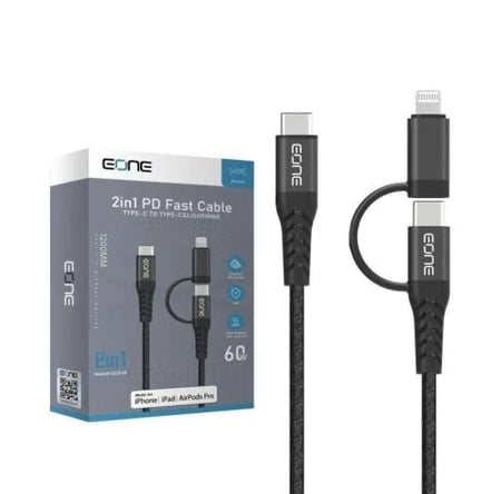 E-ONE- كيبل تايب سي و لايتينق 2في1 بطول 1.20م