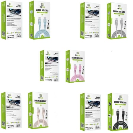 TENPLUS - كيبل سيليكون شحن من تايب سي الى تايب سي - عدة الوان