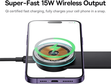 حامل جوال C02 مع شاحن لا سلكي مغناطيسي بقوة 15 مرن - اسود - Baseus