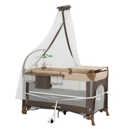 سرير ومحبس اطفال بناموسية وألعاب + طاولة تغيير