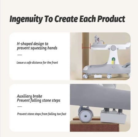 مشاية اطفال قابلة للطي مع أصوات موسيقى والعاب وفرامل للسلامة