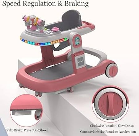 مشاية اطفال قابلة للطي مع أصوات موسيقى والعاب وفرامل للسلامة