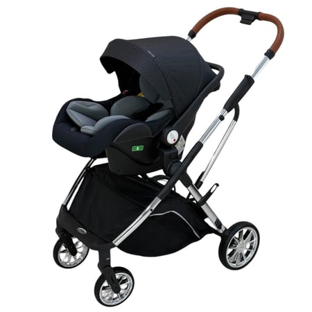 عربية أطفال اتجاهين لون أسود ومقابض جلد مع كرسي سيارة من بيبي ستار