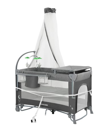 سرير ومحبس اطفال بناموسية وألعاب + طاولة تغيير