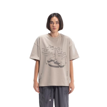 Beige Fragmented Blueprint T-Shirt