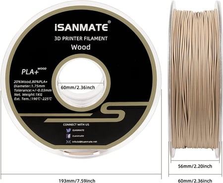 iSanmate PLA Pine White Wood 3D Printing Filament 1.75Ø, 1kg