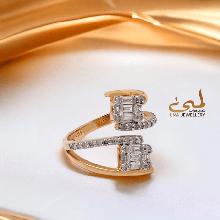 خاتم الماس باقيت وبرلنت على ذهب اصفر w713-232