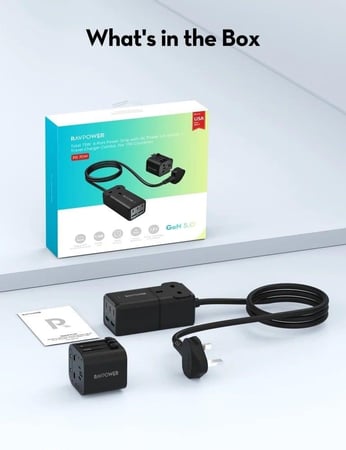 منصة شحن راف باور 75 واط ثلاث منافذ تايب سي ومنفذين USB ومنفذ طاقة مع فيش سفر متعدد المداخل