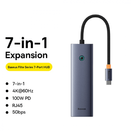 محول منافذ 7 في 1 ULTRAJOY SERIES من بيسوس - رمادي فلكي