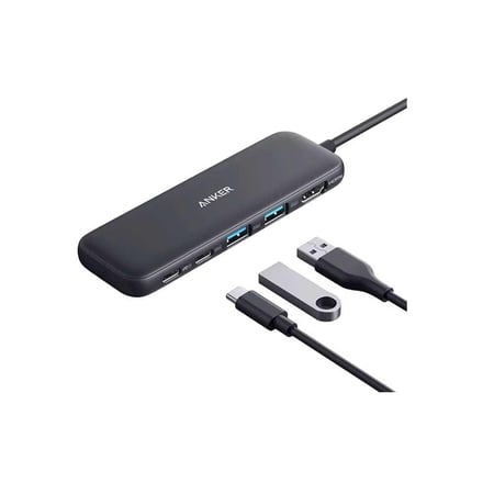 ‎موزع متعدد المنافذ انكر 5 في 1 منفذين USB-A , منفذ USB-C , منفذ HDMI , منفذ PD IN - رمادي