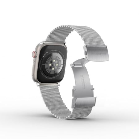 سوار ساعة ابل AMAZINGthing مقاس 41 مل معدني ستيل فضي