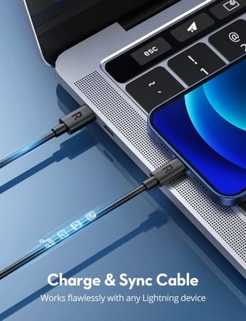 باندل راف باور 2 كيبل 1 متر - 2 متر - تايب سي تو لايتننق - اسود