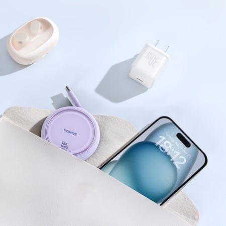 بيسوس كيبل سحاب تايب سي الى تايب سي 100 واط 1 متر  - اسود / بنفسجي