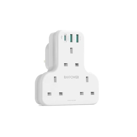 شاحن جداري راف باور بايونير 3 مداخل طاقه ثلاثيه مع منفذين USB ومنفذ تايب سي بتقنية PD بقوة 20 واط