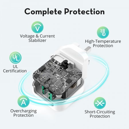 فيش جداري بي دي ومنفذ كوالكوم 30 واط من راف باور - ابيض